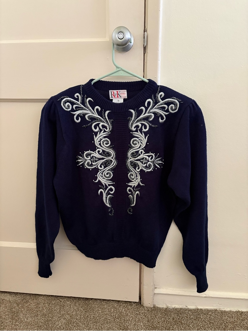 R&K Navy Sweater with White Embroidered Front